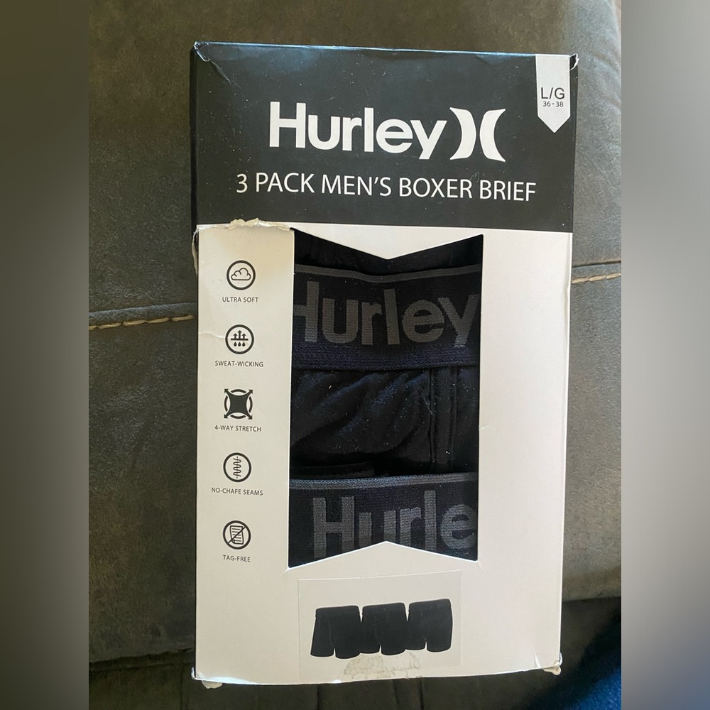 Hurley 3 Pack Men’s Boxer Briefs Size Large. New